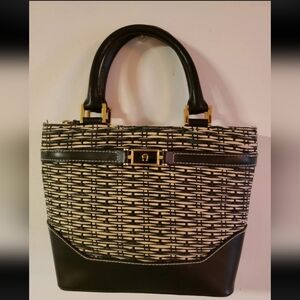 Etienne Aigner Small Mini Handbag Paper Jute Straw Woven with Black Accents